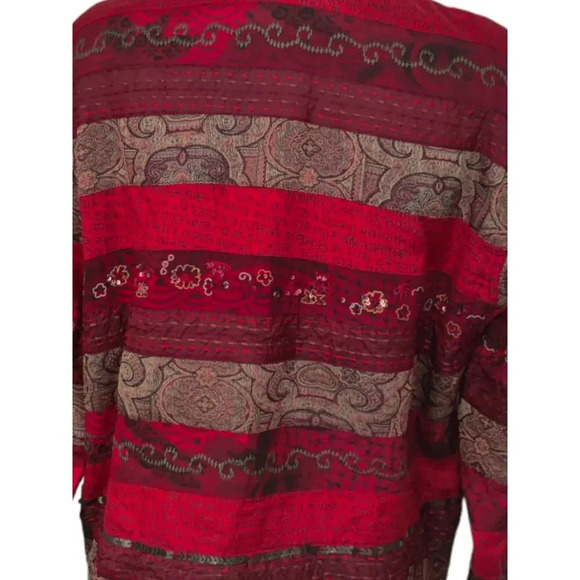 Chico's Red Tapestry Button Up Artsy Rare Embroidered Beaded Jacket Size 2 (L) - Picture 3 of 10